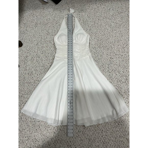 Womans Philip DeCaprio White With Gold Stripe Halter Fit N Flare Midi Dress 4 - Picture 8 of 9